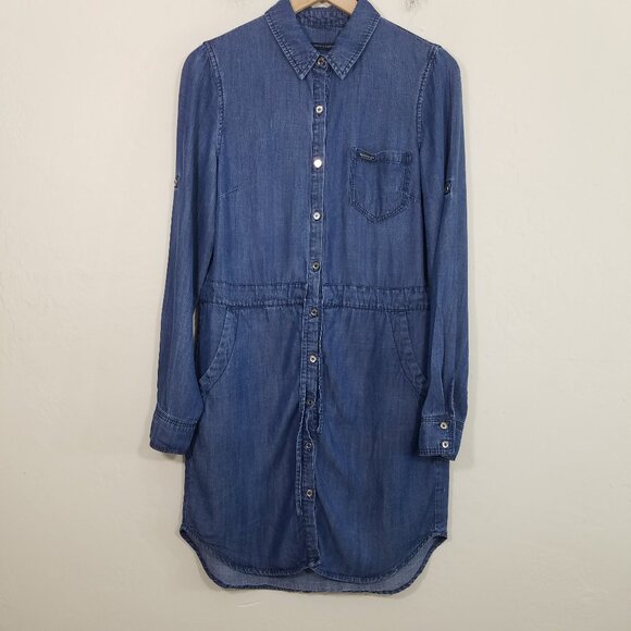 Tommy Hilfiger Long Sleeve Button Up Dress with Pockets Blue - Picture 1 of 9